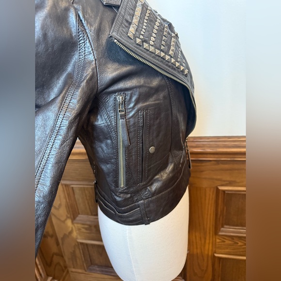 MANGO MNG Studded Black Cropped Leather Biker Moto Jacket As EUR M US S - Picture 5 of 11
